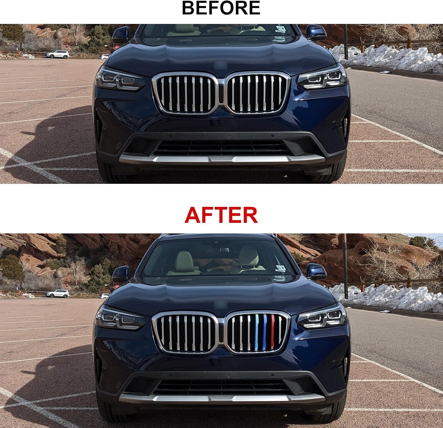 YDSSTORE  M-Colored Tri-Grille Insert Trim Strips for BMW X3 G01 & X4 G02 (2022-2023) | 7-Beam Front Center Kidney Grilles | Easy Clip-on Installation. Not for M40i Models-autoydsstore