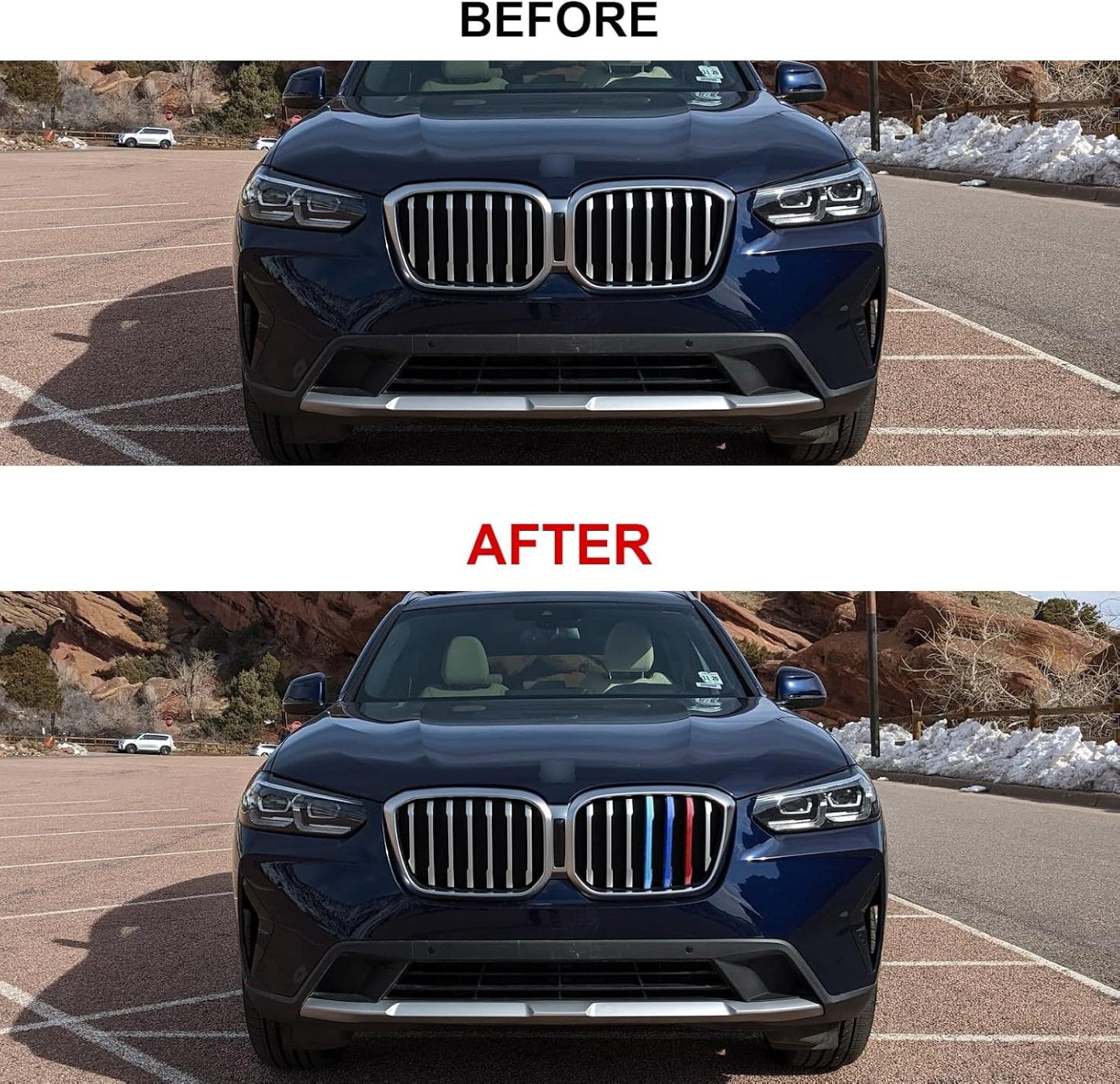 YDSSTORE  M-Colored Tri-Grille Insert Trim Strips for BMW X3 G01 & X4 G02 (2022-2023) | 7-Beam Front Center Kidney Grilles | Easy Clip-on Installation. Not for M40i Models-autoydsstore
