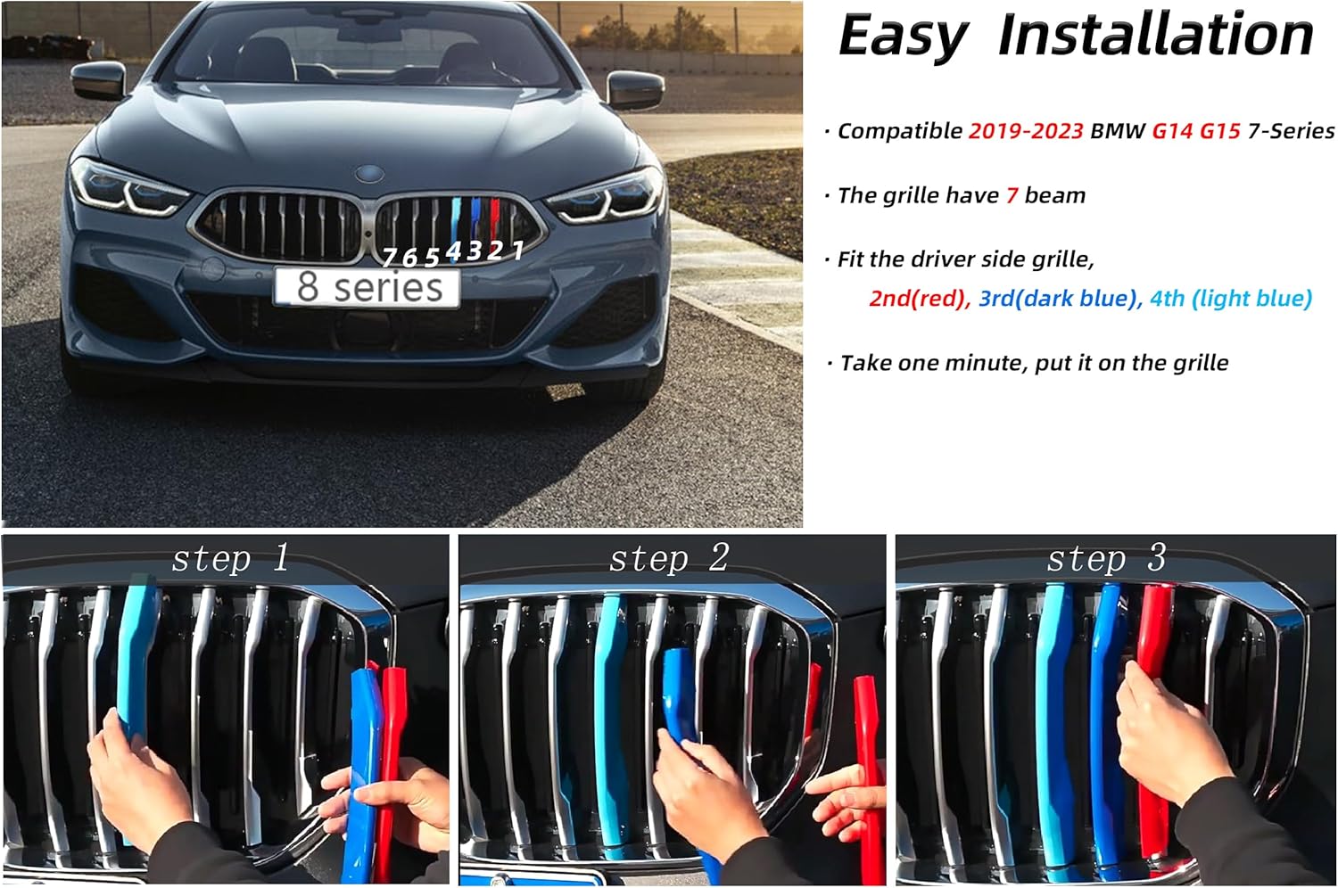 YDSSTORE Grille color stripes accessories 2020-2024 G14 G15 G16 8 Series 840I 850i 8-Beam