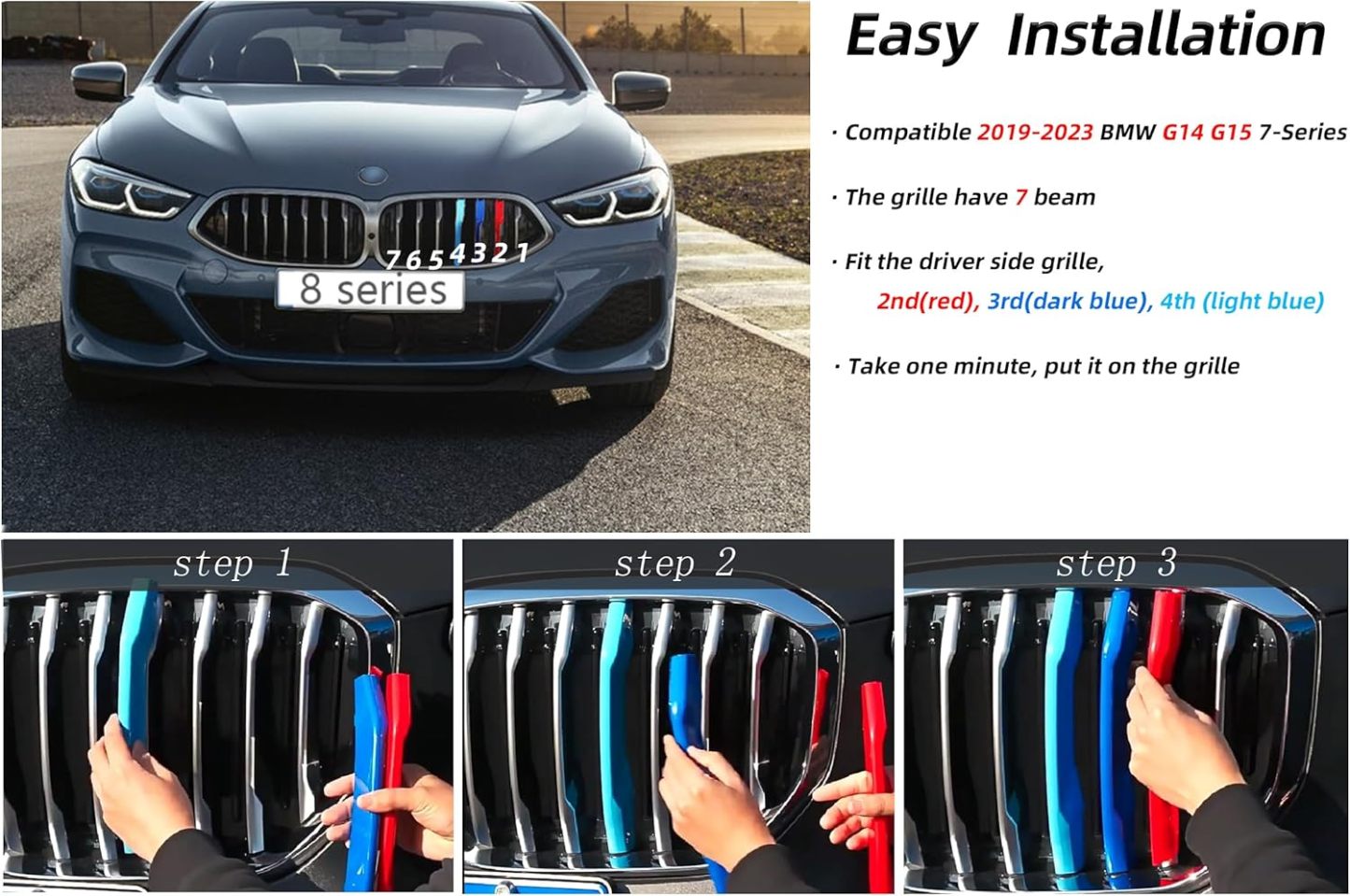YDSSTORE Grille color stripes accessories 2020-2024 G14 G15 G16 8 Series 840I 850i 8-Beam