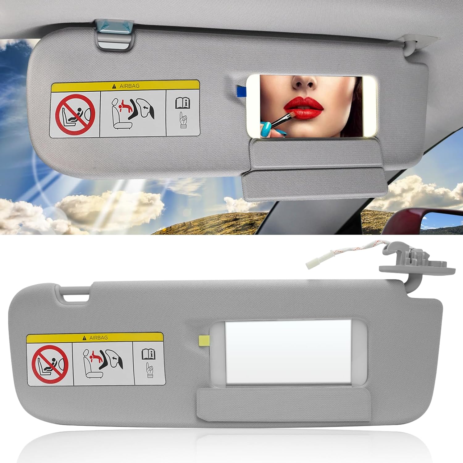 YDSSTORE Compatible with Tesla Model 3/Y Sun Visor 2017-2023. 1490406-01-B. Passenger Side Sunvisor Replacement with Vanity Mirror. Grey Sunroof Sun Visor for Tesla Model 3 Model Y 2017-2023 (Right)-autoydsstore