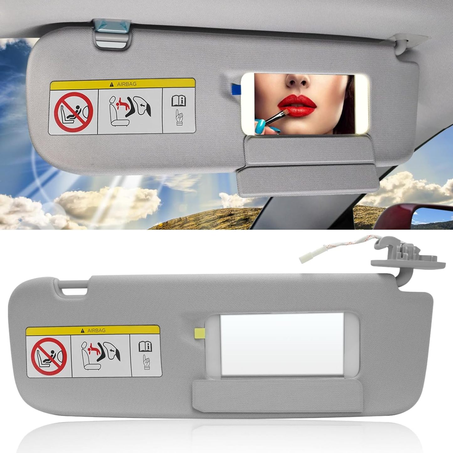 YDSSTORE Compatible with Tesla Model 3/Y Sun Visor 2017-2023. 1490406-01-B. Passenger Side Sunvisor Replacement with Vanity Mirror. Grey Sunroof Sun Visor for Tesla Model 3 Model Y 2017-2023 (Right)-autoydsstore