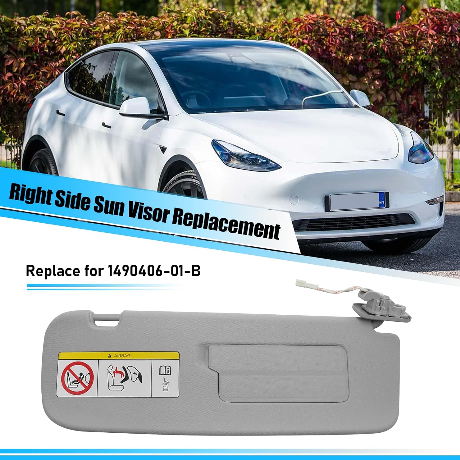 YDSSTORE Compatible with Tesla Model 3/Y Sun Visor 2017-2023. 1490406-01-B. Passenger Side Sunvisor Replacement with Vanity Mirror. Grey Sunroof Sun Visor for Tesla Model 3 Model Y 2017-2023 (Right)-autoydsstore