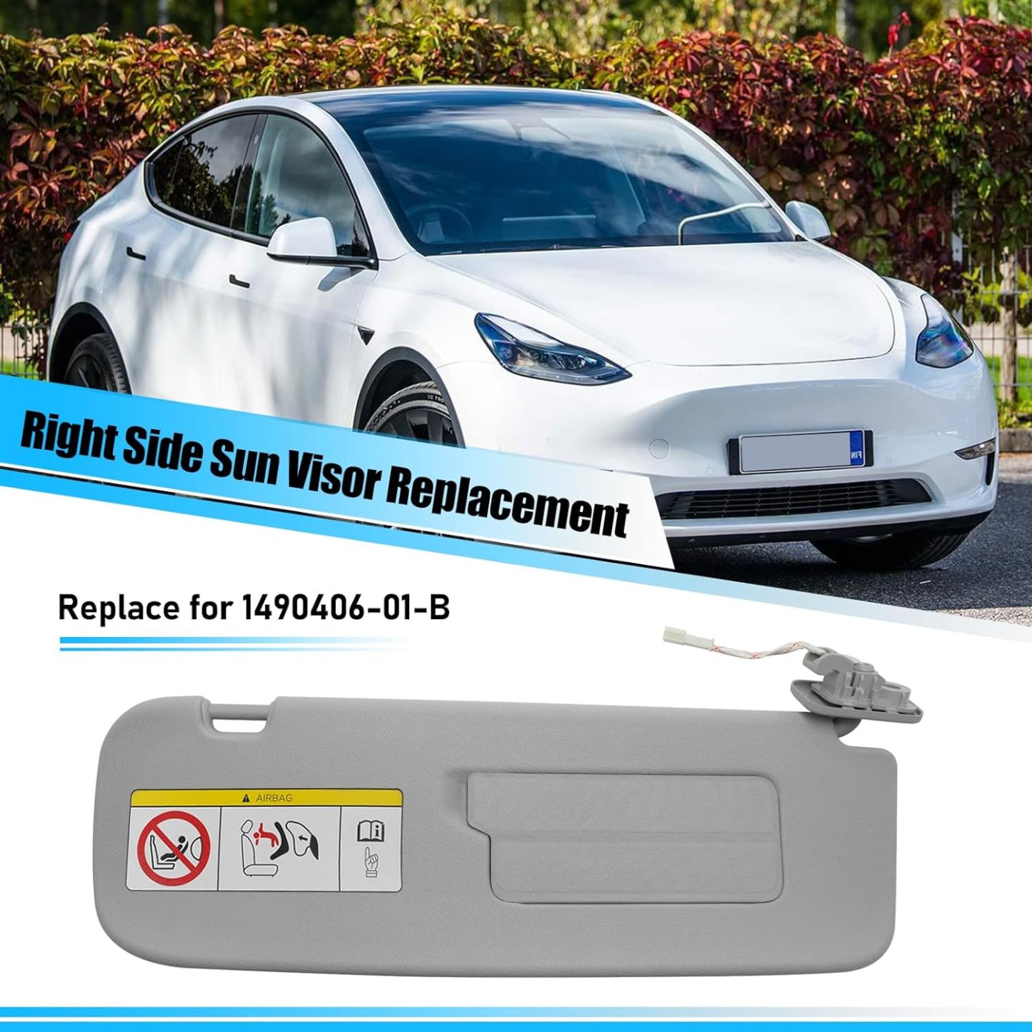YDSSTORE Compatible with Tesla Model 3/Y Sun Visor 2017-2023. 1490406-01-B. Passenger Side Sunvisor Replacement with Vanity Mirror. Grey Sunroof Sun Visor for Tesla Model 3 Model Y 2017-2023 (Right)-autoydsstore