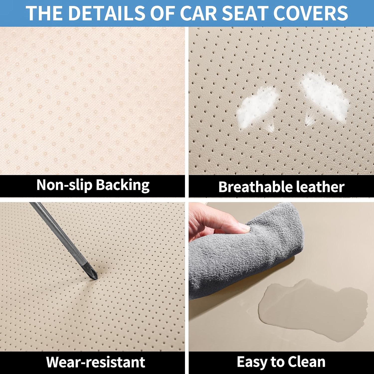 YDSSTORE Leather Car Seat Covers Full Set Breathable Automotive Seat Covers Waterproof Seat Protectors Universal Fit for Most Automotive Cars SUV Trucks(Beige. Full Set)