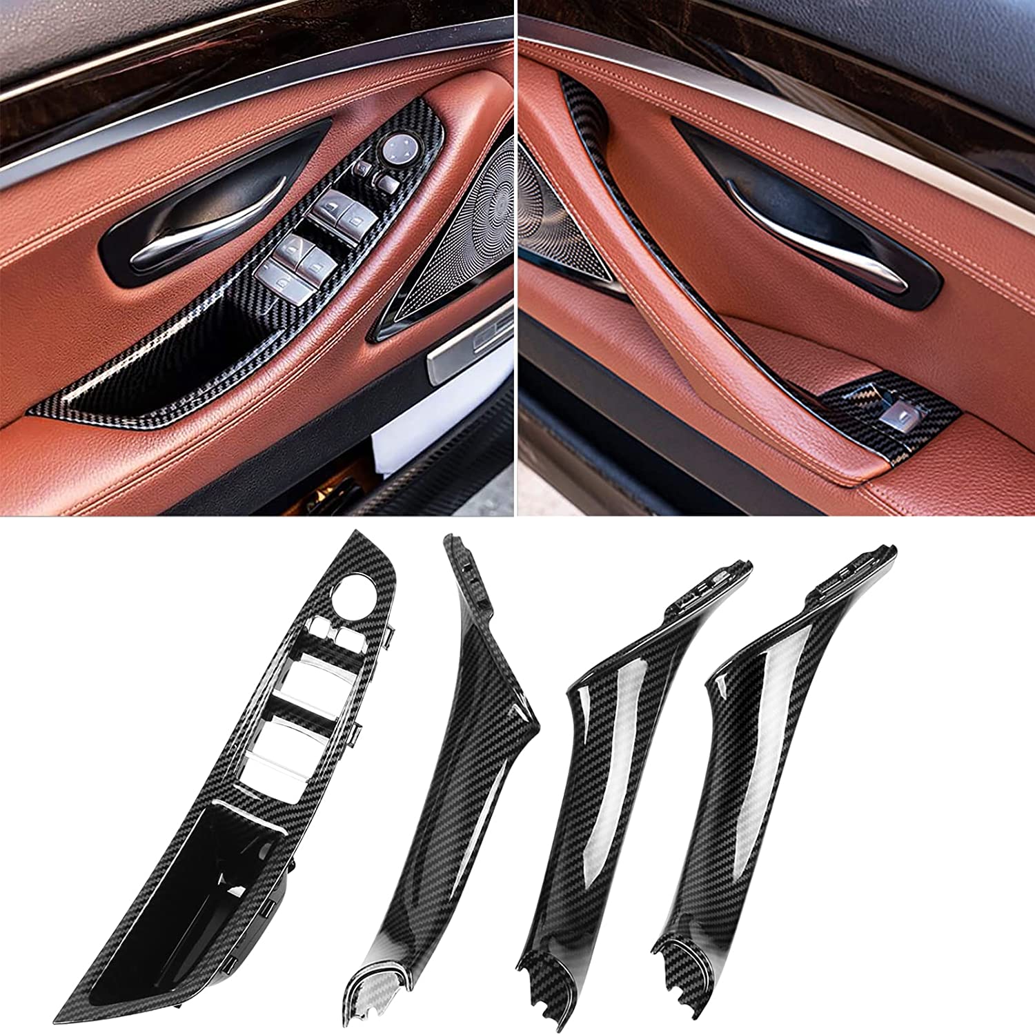 For BMW 5 Series F10/F11 | Carbon Fiber Door Handle Kit + Window Switch Covers - 7PCS | YDSSTORE-autoydsstore