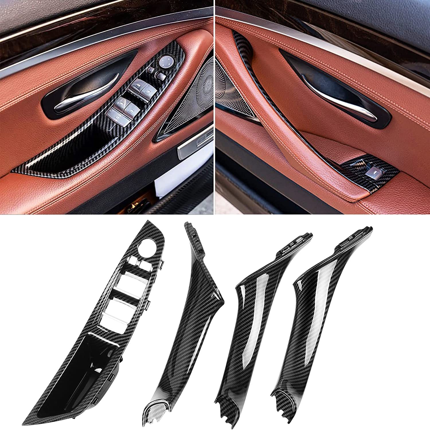 For BMW 5 Series F10/F11 | Carbon Fiber Door Handle Kit + Window Switch Covers - 7PCS | YDSSTORE-autoydsstore