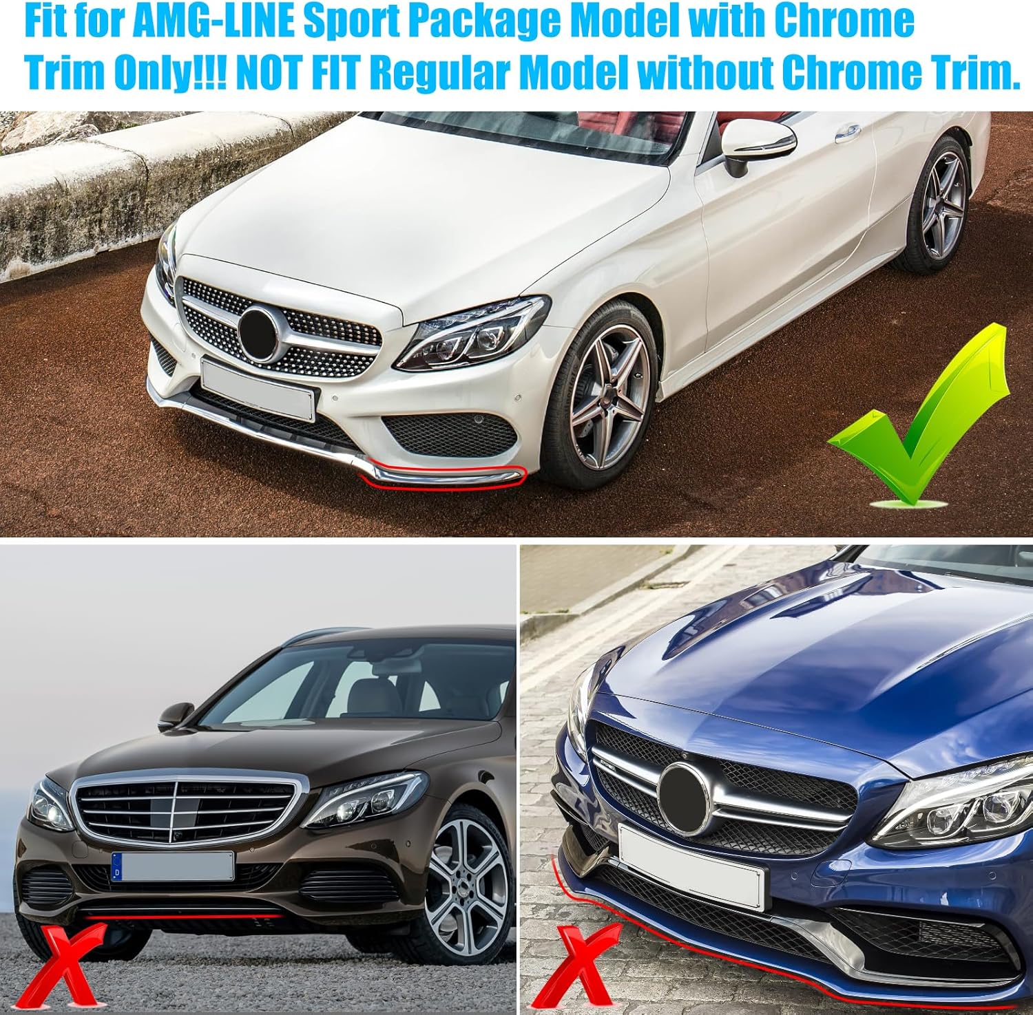 For Mercedes-Benz W205 Front Bumper Trim Molding 2015-2018.Left Side Front Bumper Lower Chrome Trim Replacement A2058851374 for Mercedes W205 C300 C400 C350 C63 AMG-LINE Sport Model-autoydsstore