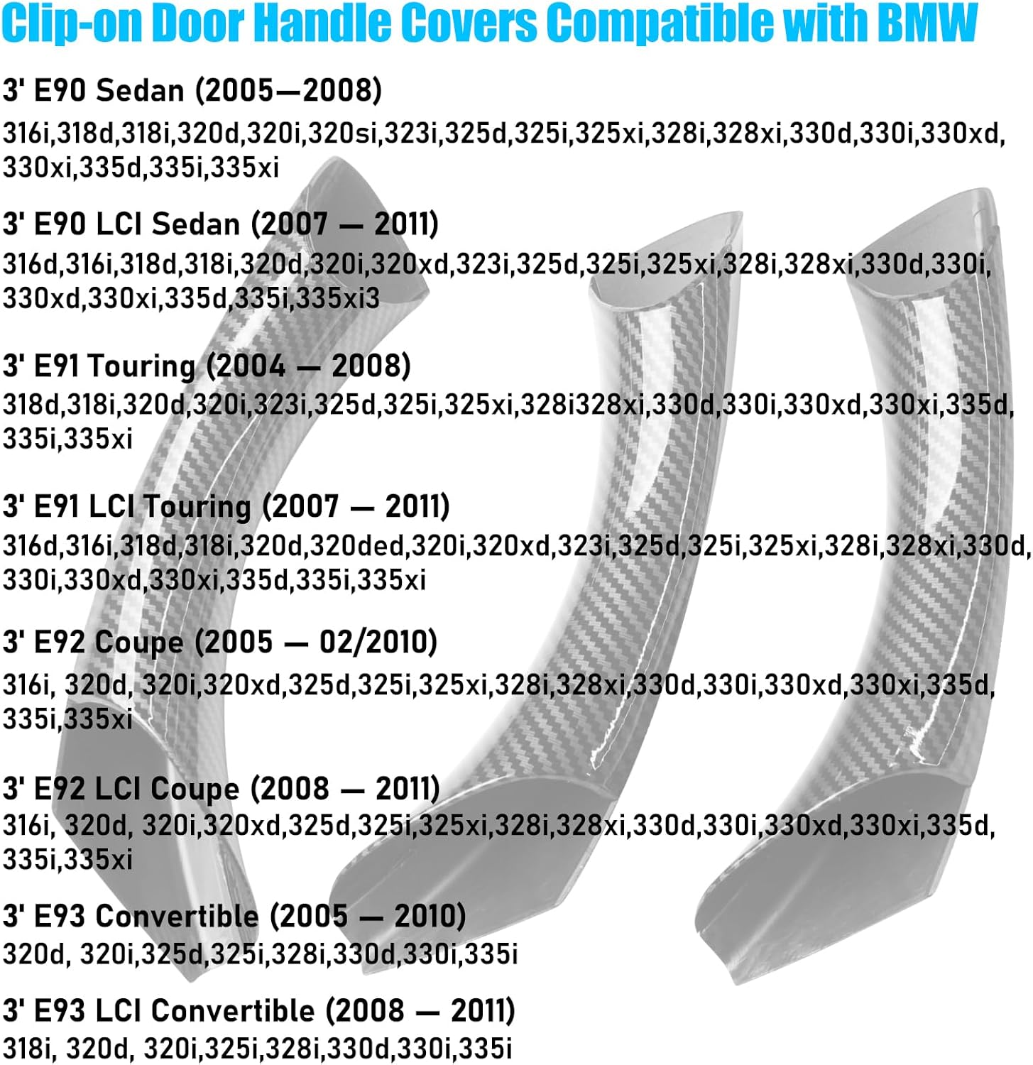 Carbon Fiber Pattern Door Handle Covers | 6PCS Set for BMW 3 Series E90/E91 | YDSSTORE-autoydsstore