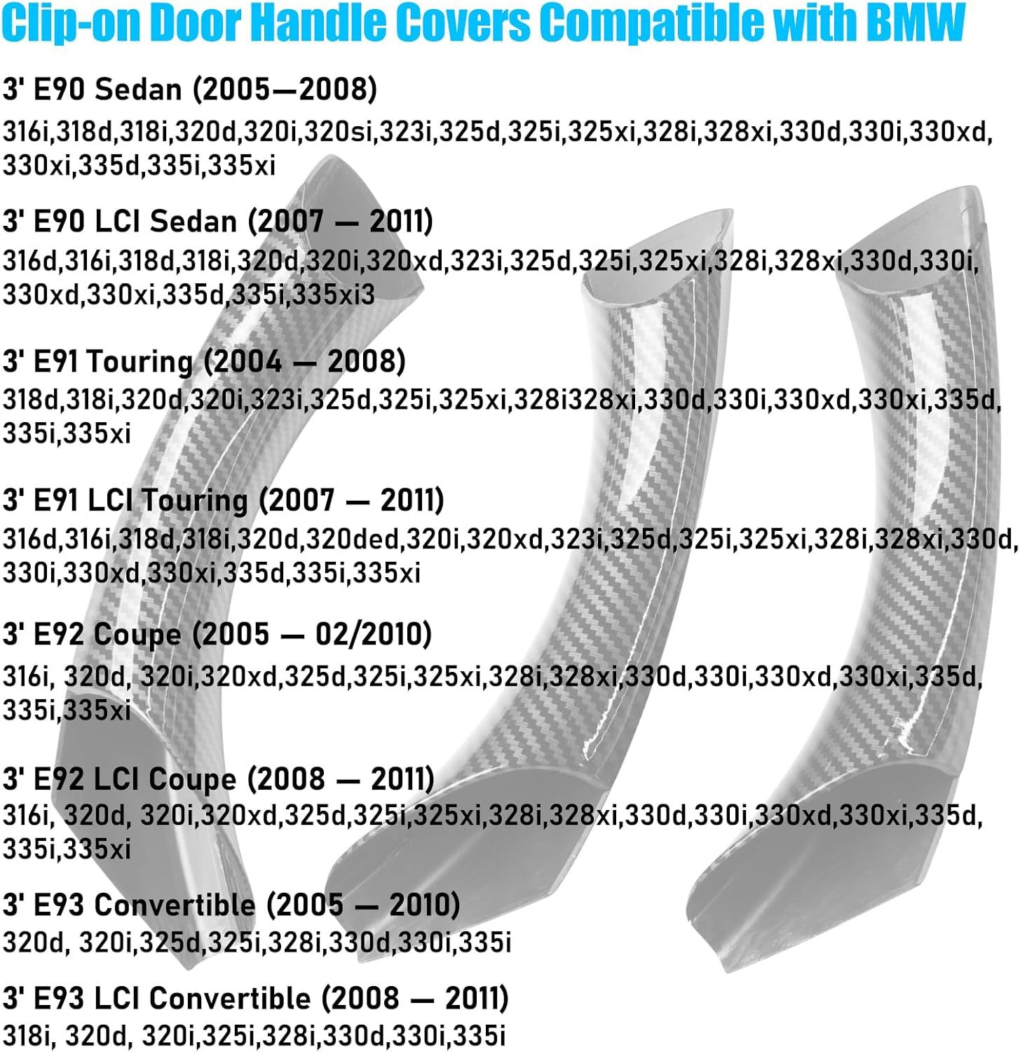 Carbon Fiber Pattern Door Handle Covers | 6PCS Set for BMW 3 Series E90/E91 | YDSSTORE-autoydsstore