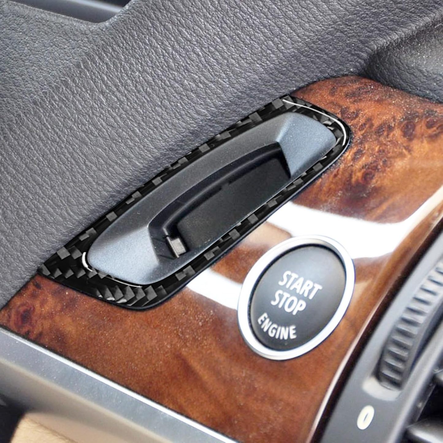 YDSSTORE Carbon Fiber Center Console Car Start/Stop Key Hole Ring Frame Cover Trim Interior Auto Accessories for BMW X5 X6 E70 E71 (2008-2013) – 1pc Black-autoydsstore