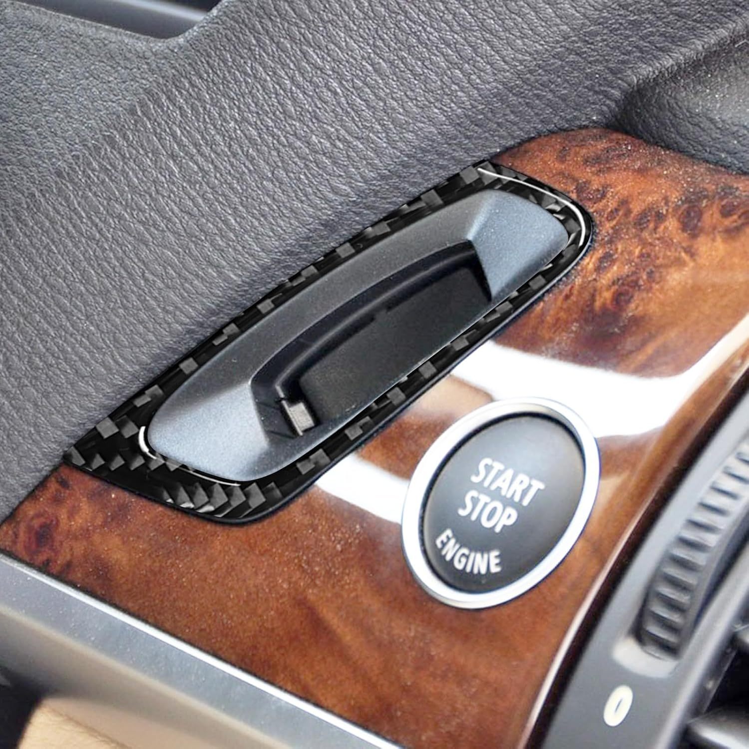 YDSSTORE Carbon Fiber Center Console Car Start/Stop Key Hole Ring Frame Cover Trim Interior Auto Accessories for BMW X5 X6 E70 E71 (2008-2013) – 1pc Black-autoydsstore