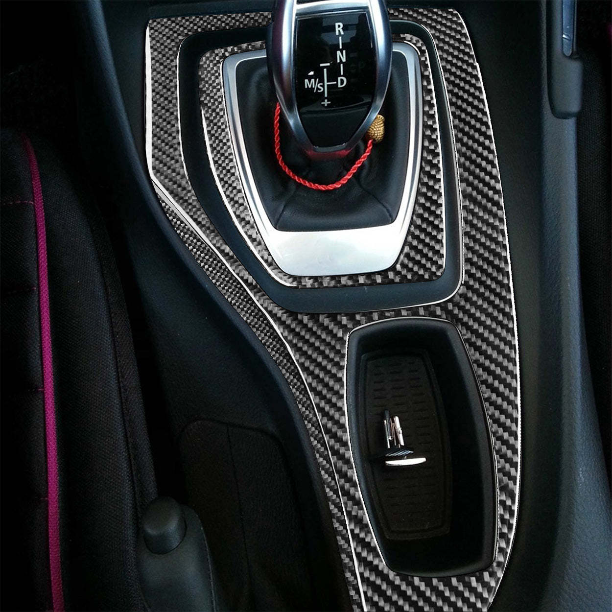 YDSSTORE Carbon Fiber  Center Console Shift Panel Gear Transmission Cover Decoration Sticker Set (3pcs) | Premium Interior Trim for BMW X1 E84 (2013-2015)-autoydsstore