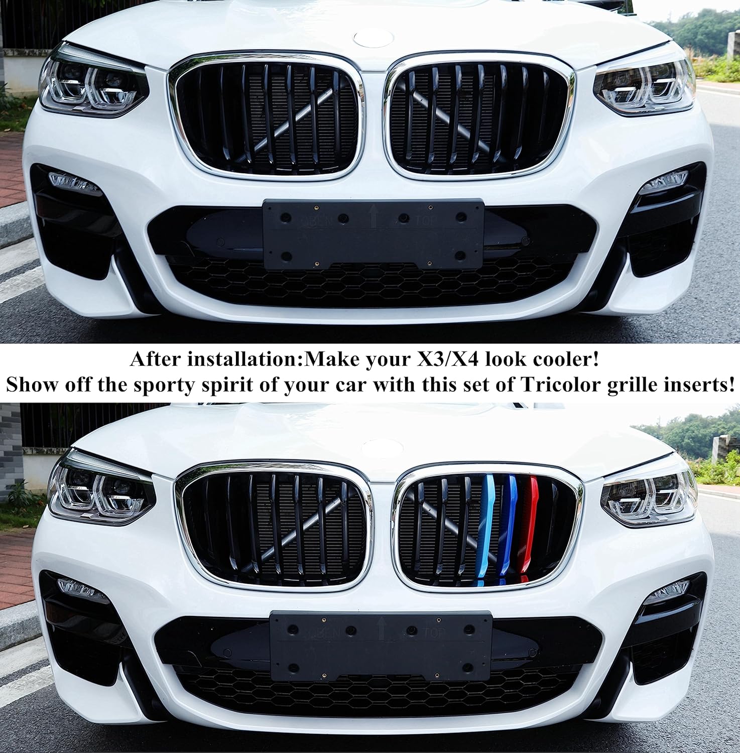 YDSSTORE M-Colored ABS Plastic Grille Inserts for BMW X3 (2018-2021) | Compatible with Standard Kidney Grille. 7 Beams (Not for 2020 X4 M40i)-autoydsstore