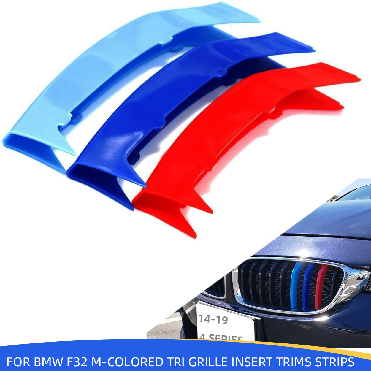 YDSSTORE M-Colored Tri Grille Insert Trim Strips for BMW 4 Series F32 F33 F36 (2014-2018) | Compatible with 9-Beam Black Curved Grilles | Easy Clip-on Installation-autoydsstore
