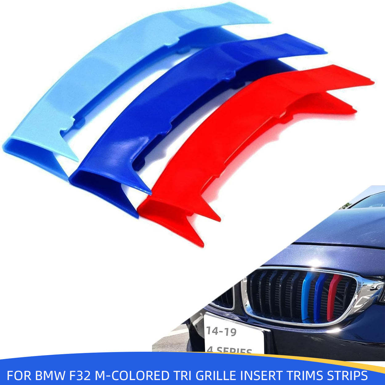 YDSSTORE M-Colored Tri Grille Insert Trim Strips for BMW 4 Series F32 F33 F36 (2014-2018) | Compatible with 9-Beam Black Curved Grilles | Easy Clip-on Installation-autoydsstore