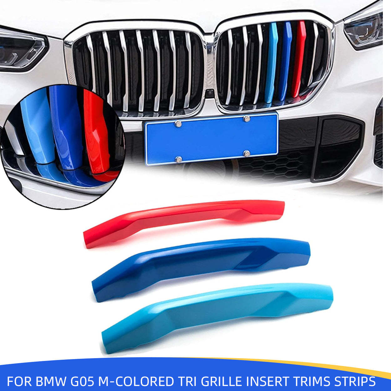 YDSSTORE  M-Colored Tri Grille Insert Trim Strips for BMW X5 G05 (2019+) | Compatible with 7-Beam Front Kidney Grilles & Night Vision Camera | Easy Clip-on Installation-autoydsstore