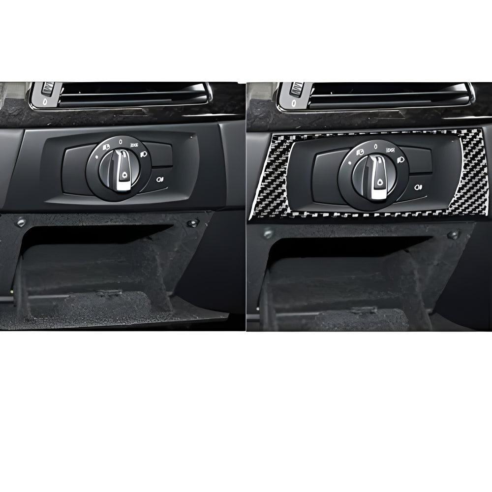 YDSSTORE Real Premium Carbon Fiber Car Headlight Switch Panel Frame Cover Sticker Interior Trim Compatible with BMW E92 M3 2007-2013 Accessories Black-autoydsstore