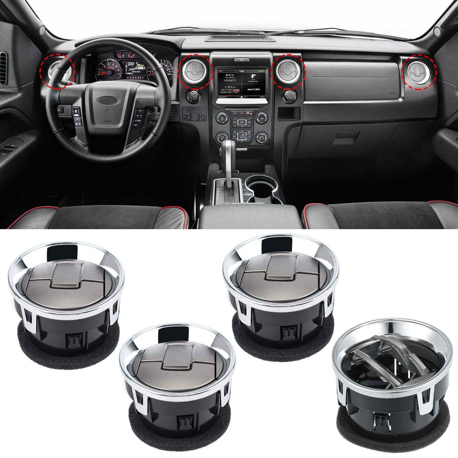 2009-2014 Ford F150 Dash Air Vents. Chrome & Medium Grey. 4PCS| YDSSTORE