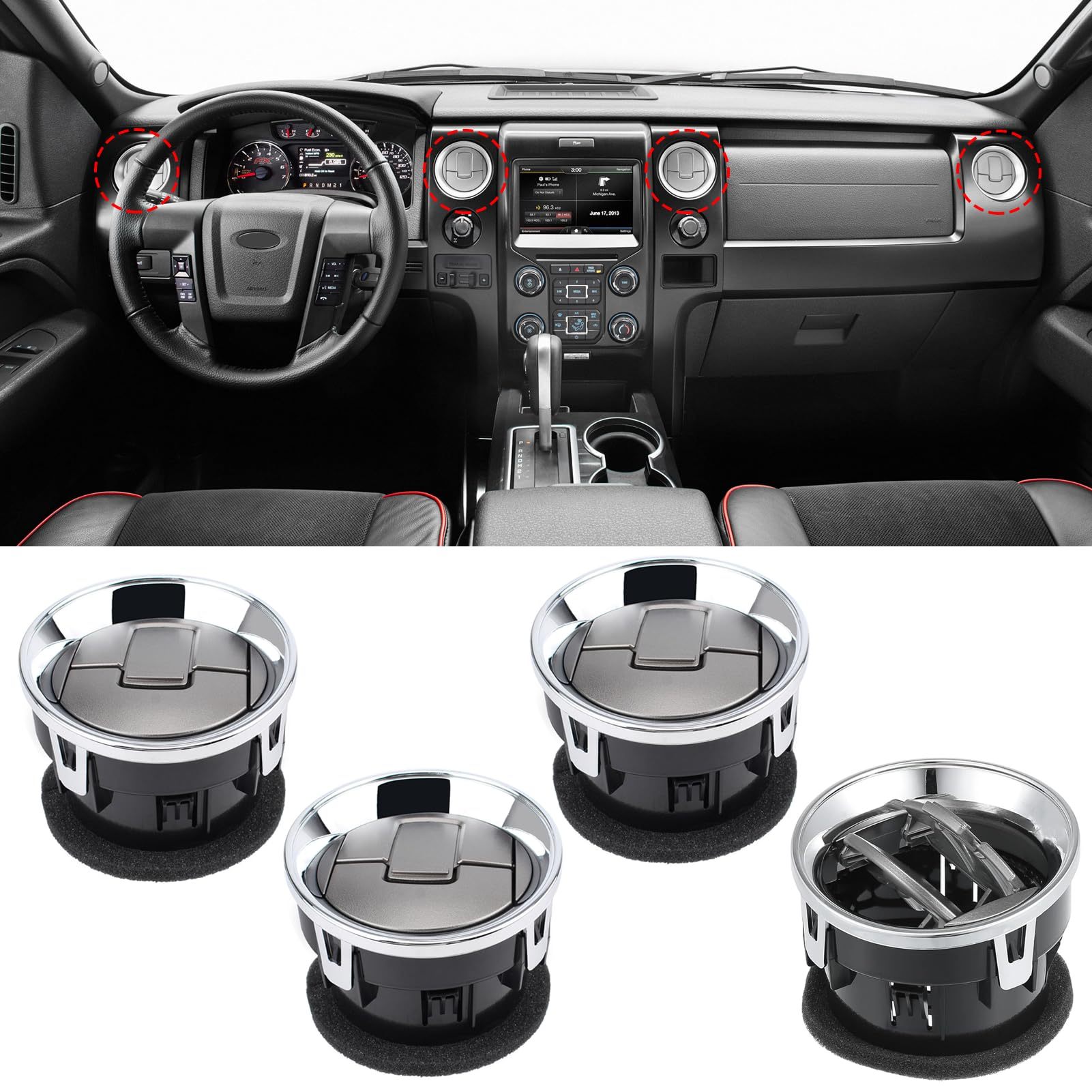2009-2014 Ford F150 Dash Air Vents. Chrome & Medium Grey. 4PCS| YDSSTORE
