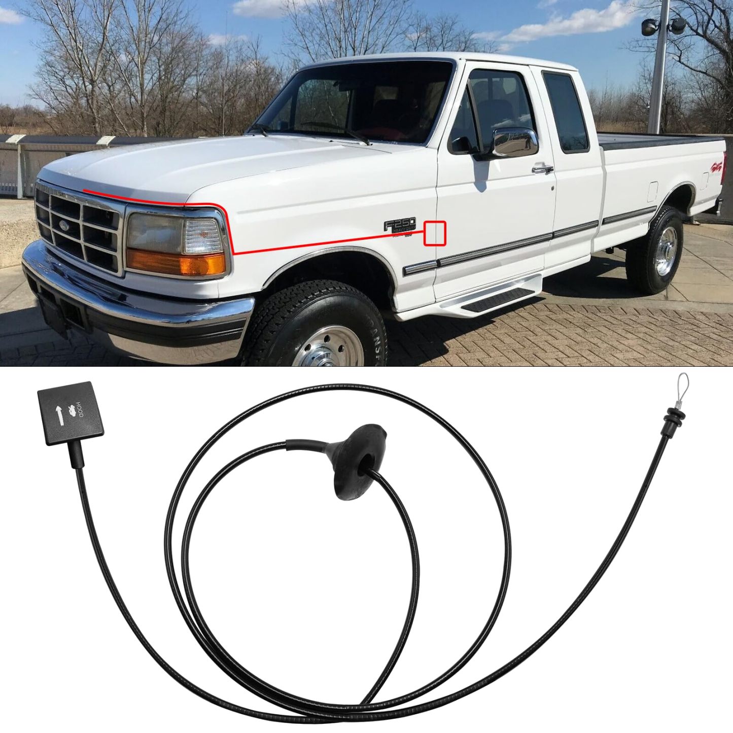 Ford F150/F250/F350 (1987-1997) Hood Release Cable & Handle. Black | YDSSTORE