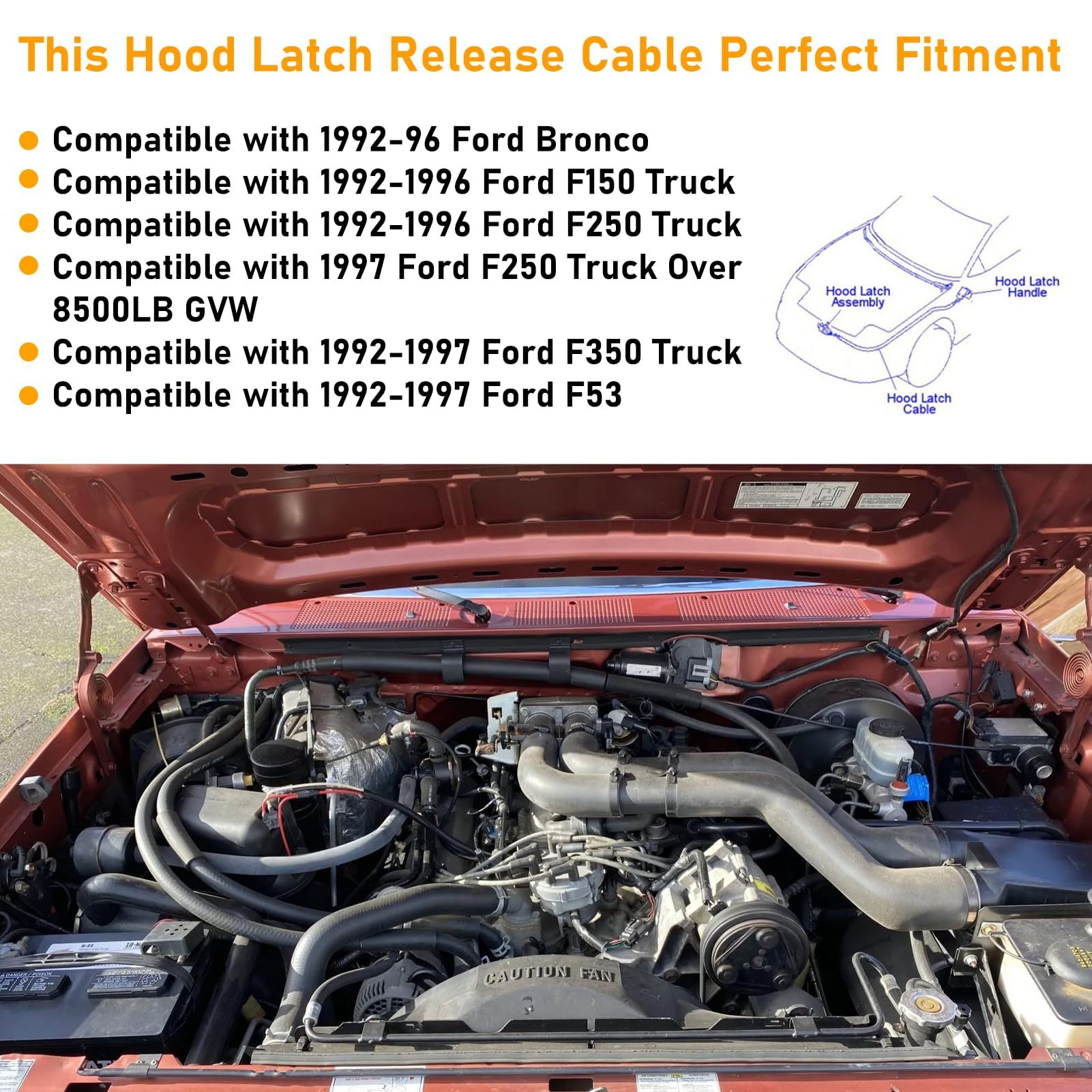 Ford F150/F250/F350 (1987-1997) Hood Release Cable & Handle. Black | YDSSTORE