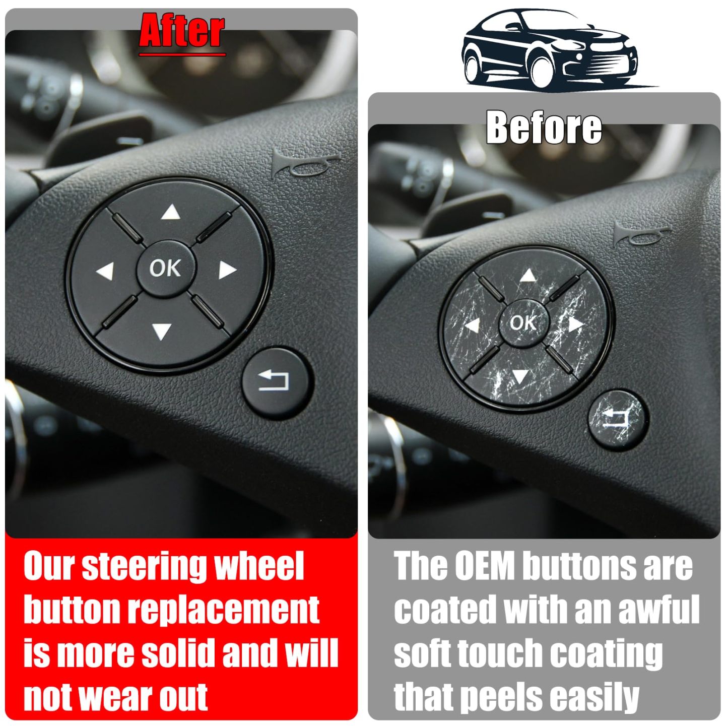 Mercedes Benz Steering Wheel Button Cover for C Class W204 (2007-2010).Black | YDSSTORE