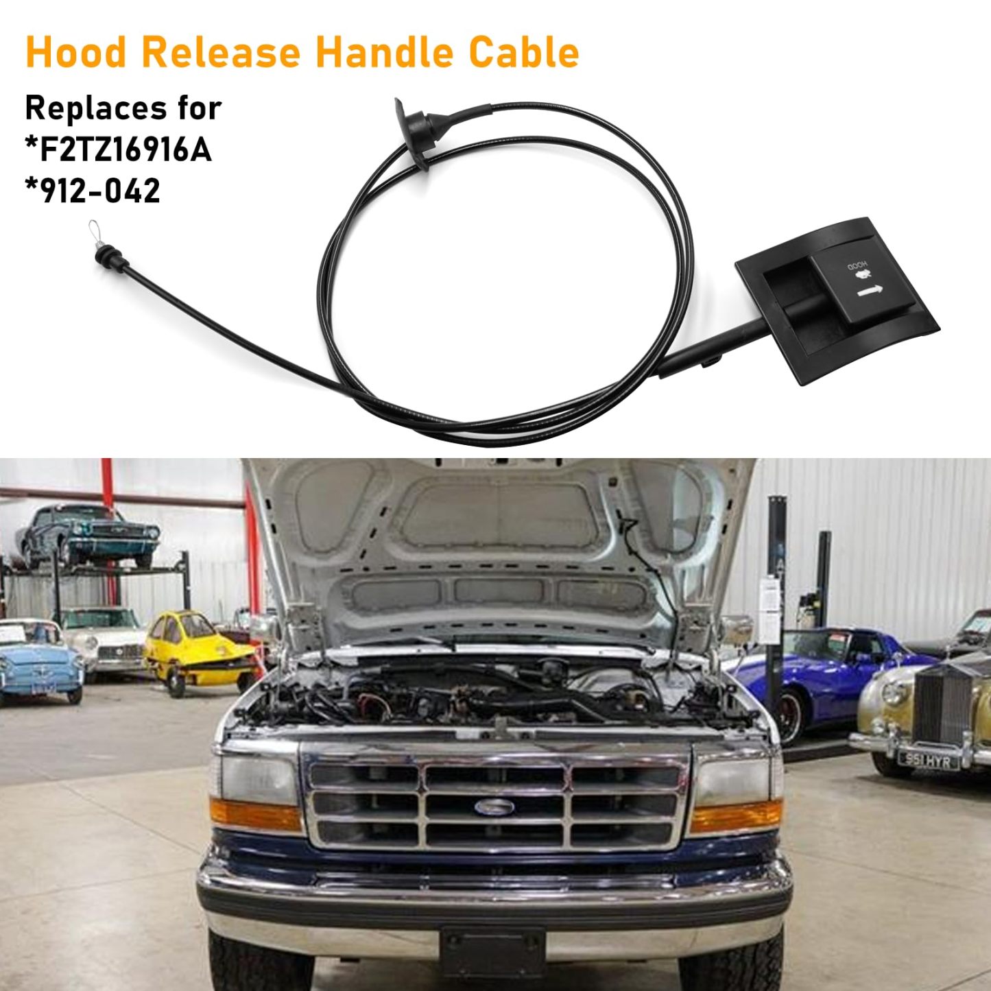 Ford F150/F250/F350 (1987-1997) Hood Release Cable & Handle. Black | YDSSTORE
