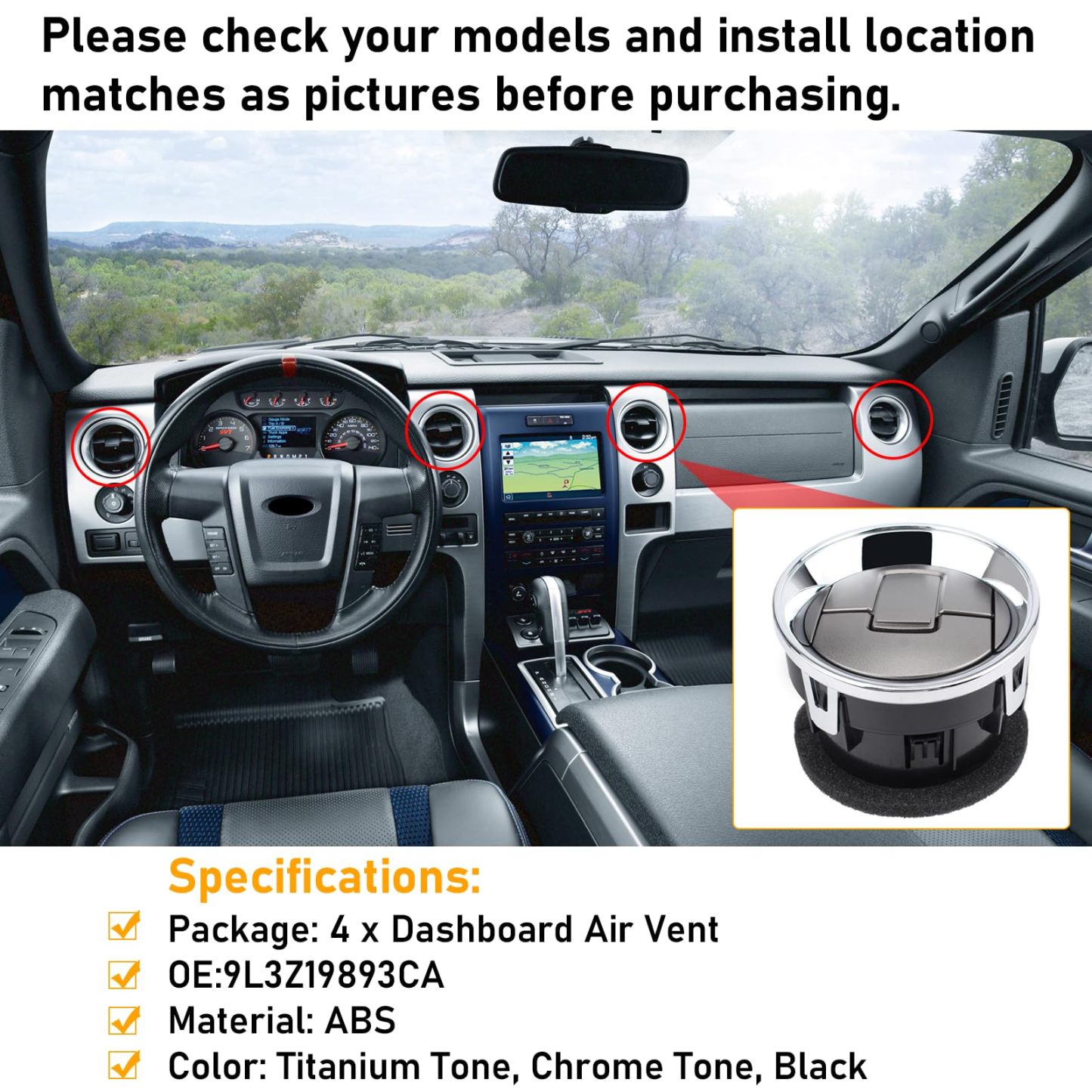 2009-2014 Ford F150 Dash Air Vents. Chrome & Medium Grey. 4PCS| YDSSTORE