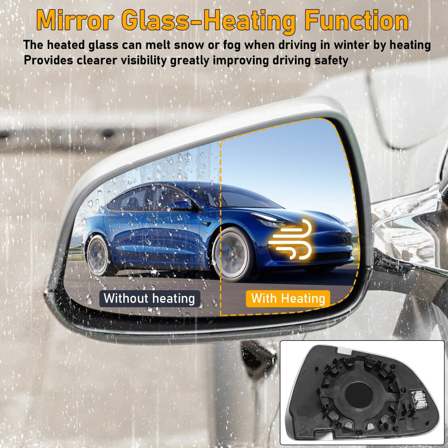 Tesla Model 3 Side Mirror Glass Replacement 2017-2023.LH & RH. 1 Pair | YDSSTORE
