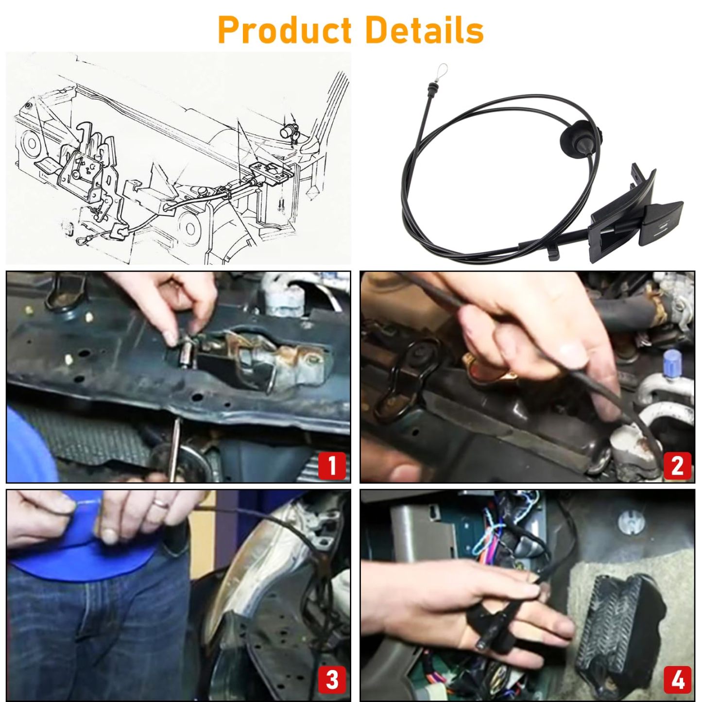 Ford F150/F250/F350 (1987-1997) Hood Release Cable & Handle. Black | YDSSTORE