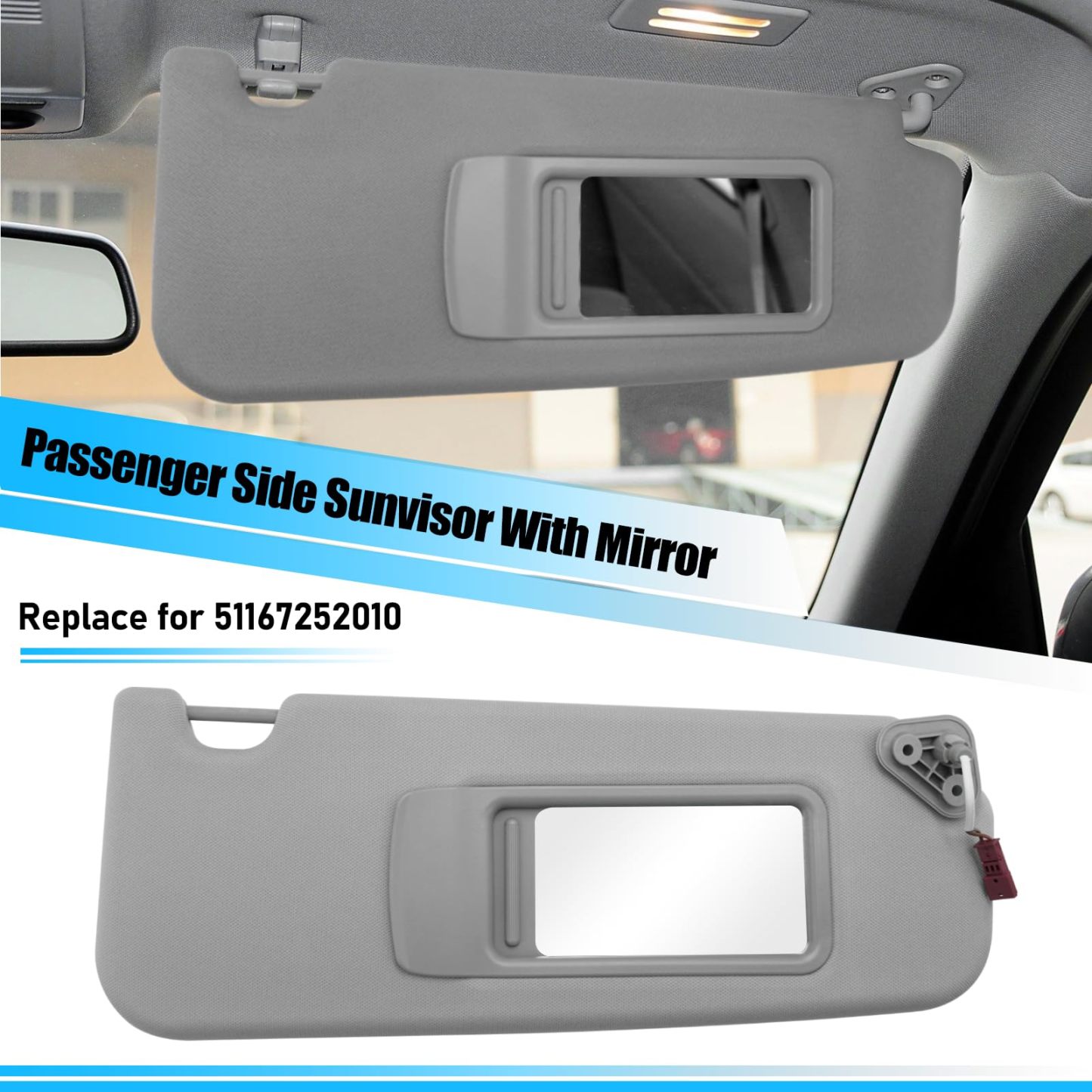 BMW 3 Series/X1 Right Passenger Side Sun Visor with Mirror (E90/E91/E84) | Grey | YDSSTORE