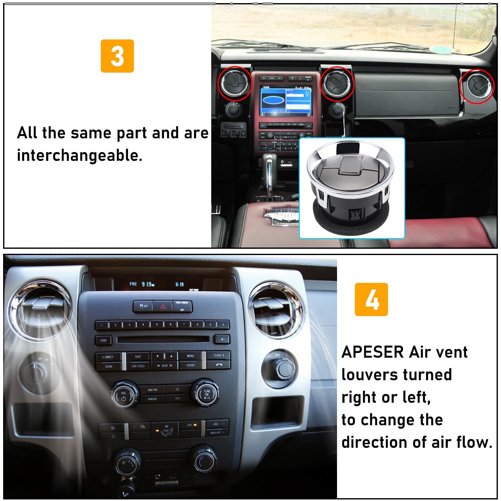 2009-2014 Ford F150 Dash Air Vents. Chrome & Medium Grey. 4PCS| YDSSTORE