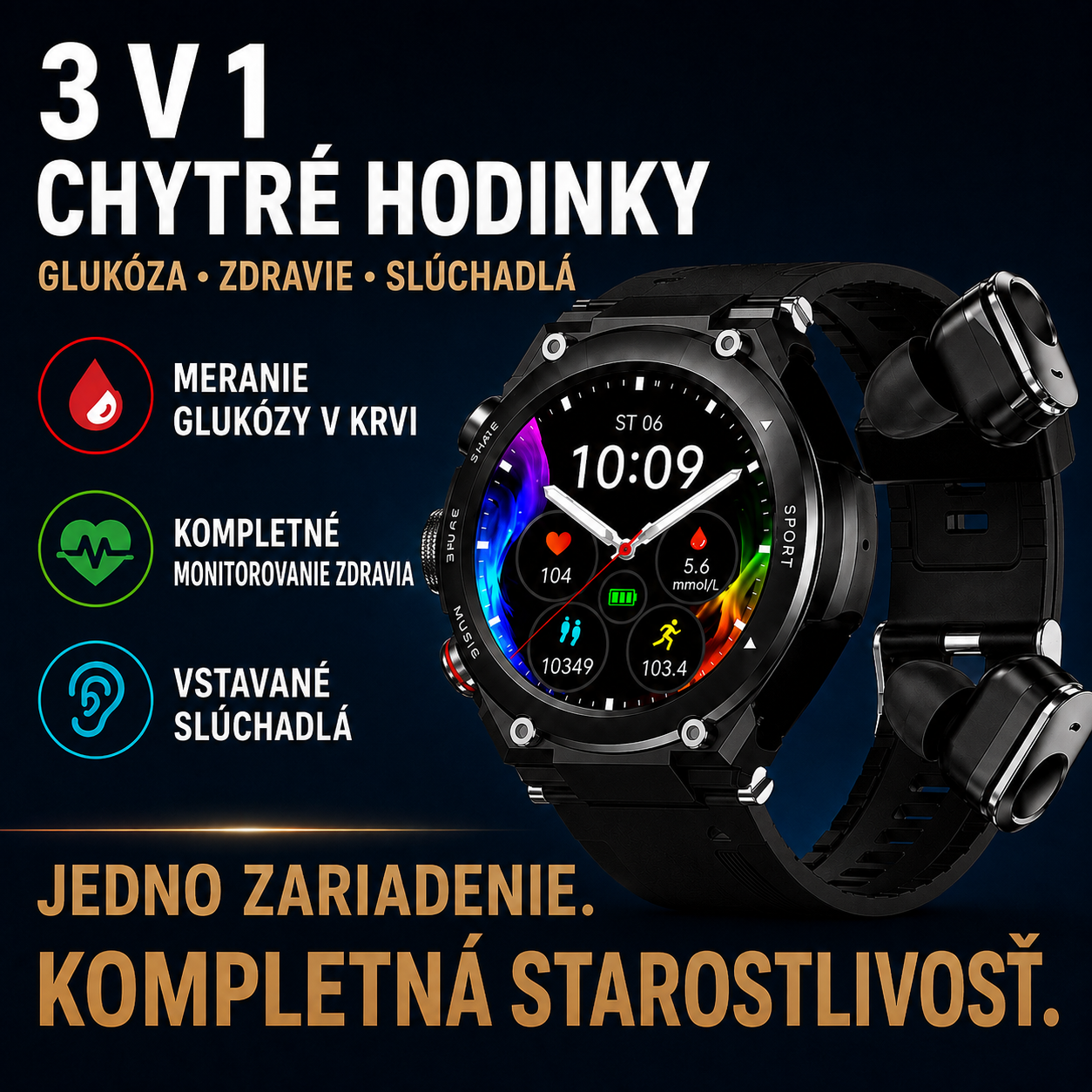 Novinka 2026 🔥 – Chytré hodinky s meraním glukózy a vstavaným naslúchadlom. ECG + PPG technológia pre inteligentné sledovanie glukózy, krvného tlaku, kyslíka v krvi a ďalších údajov.