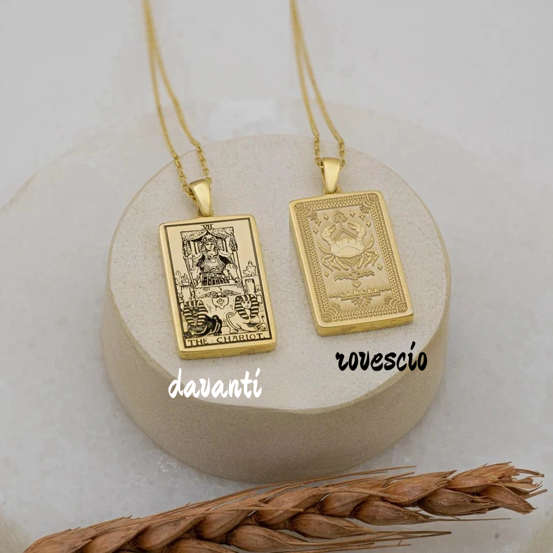 Collana con tarocchi astrologici a doppia faccia, carro del cancro, ciondolo zodiacale, gioielli astrologici, regali (unisex)