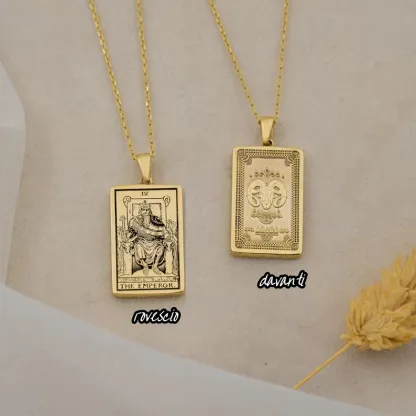 Collana doppia faccia dei tarocchi dello zodiaco dell'imperatore Ariete - Gioielli dello zodiaco - Ciondolo dello zodiaco - Regalo di compleanno - Regalo per la persona amata (Unisex)