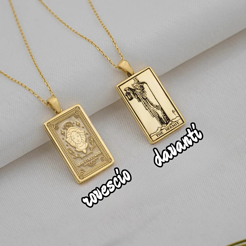 Collana con tarocchi zodiacali a doppia faccia Vergine Eremita - Squisito ciondolo zodiacale - Gioielli astrologici - Miglior regalo (Unisex)