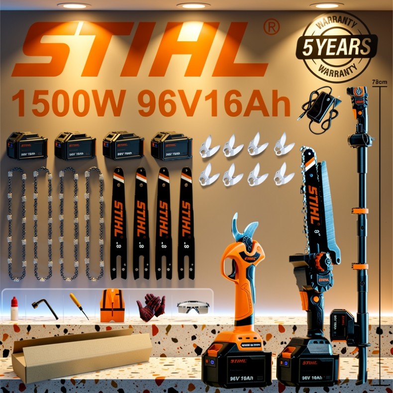 Bezkefová motorová píla STIHL 15000W 4 v 1 (s elektrickými záhradníckymi nožnicami a predĺžením)