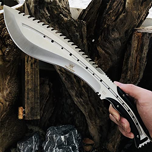 AULAKNIV Custom D2 Steel Full Tang Kukri Fixed Blade Hunting Knife with Sheath