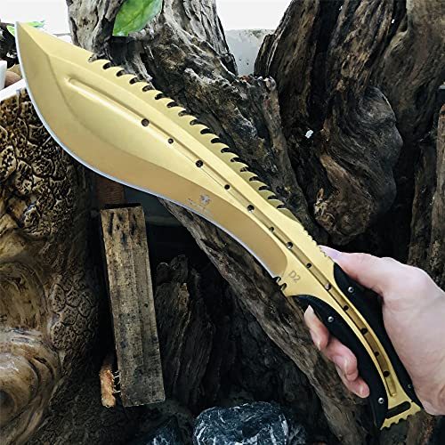 AULAKNIV Custom D2 Steel Full Tang Kukri Fixed Blade Hunting Knife with Sheath