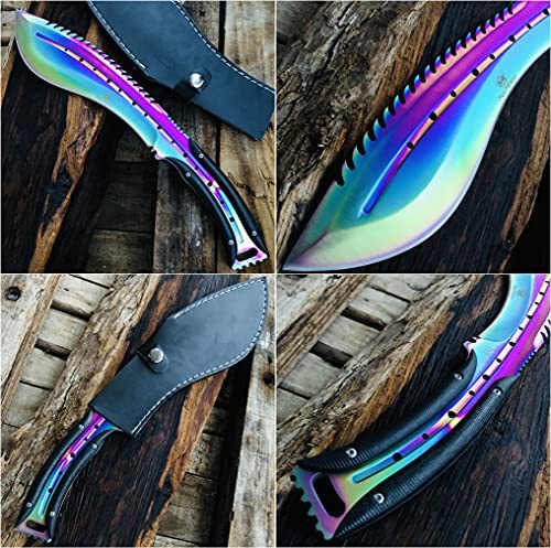 AULAKNIV Custom D2 Steel Full Tang Kukri Fixed Blade Hunting Knife with Sheath