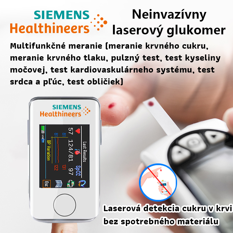 Multifunkčný neinvazívny glukomer Siemens [glykémia, kyselina močová, kyslík v krvi] a ďalších 199 funkcií