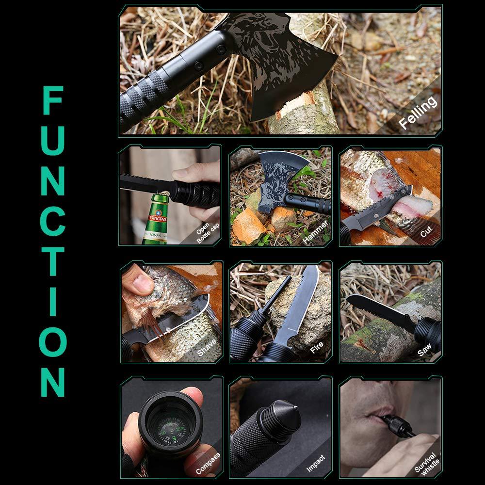 Machado de acampamento de sobrevivência LIANTRAL, machado tático dobrável com martelo, bainha de nylon para aventuras ao ar livre, preto