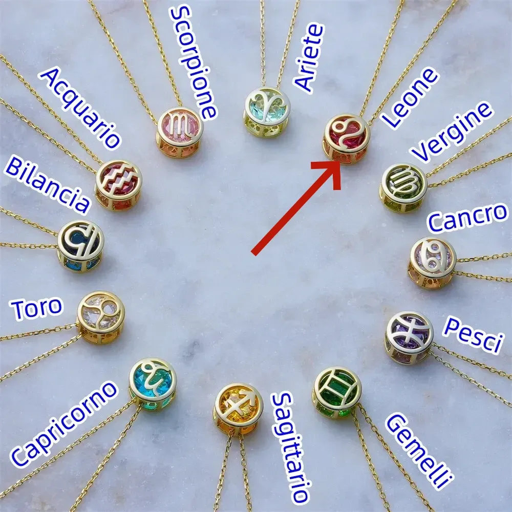 🌟🌈 Esclusiva collana dello zodiaco in oro 18k con pietra portafortuna unica✨🎁 (unisex)