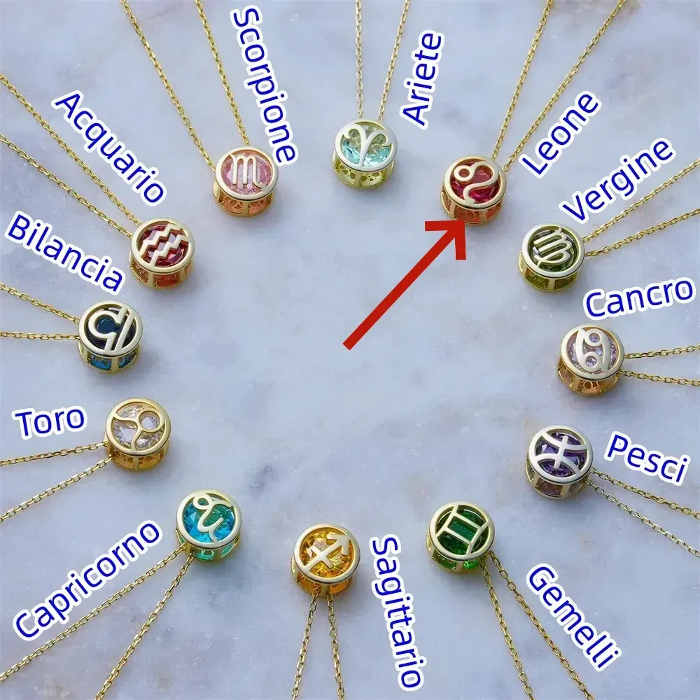 🌟🌈 Esclusiva collana dello zodiaco in oro 18k con pietra portafortuna unica✨🎁 (unisex)