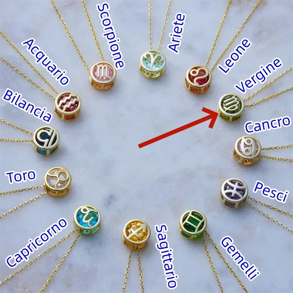 🌟🌈 Esclusiva collana dello zodiaco in oro 18k con pietra portafortuna unica✨🎁 (unisex)