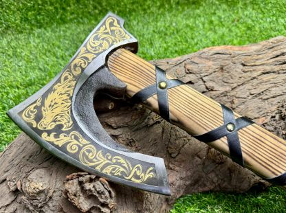 Machado Viking de aço carbono forjado com cabo de jacarandá