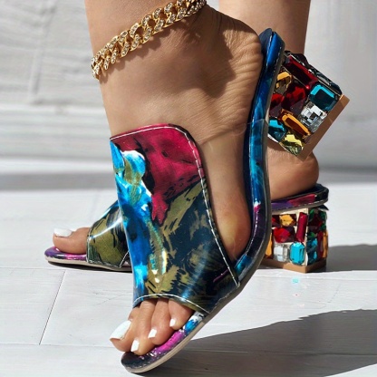 Ženske sandale s blok petom, otvorene na prstima, niskih potpetica