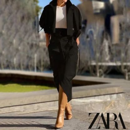 😍👚 Set din două piese cu fustă lungă casual la modă✨