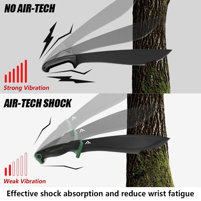 FLISSA Machete, 11-Inch Fixed Blade Camping Knife, Patented Shock-Absorbing Air Technology Handle, Ideal for Gardening, Forestry, and Outdoors, Includes Molded Sheath